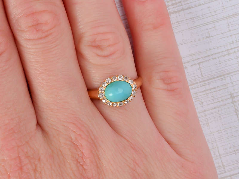 Victorian Turquoise Diamond Cluster Ring