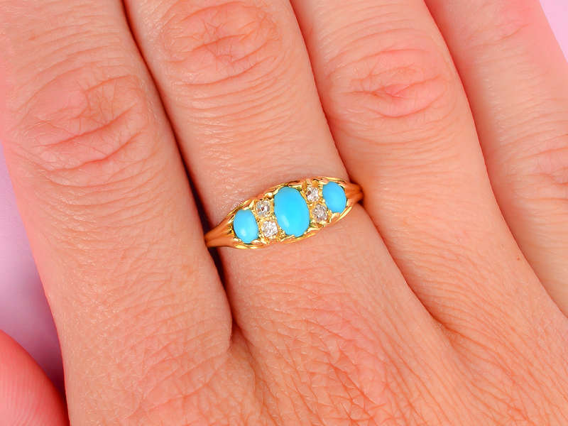 Victorian Turquoise Old Cushion Cut Diamond Ring