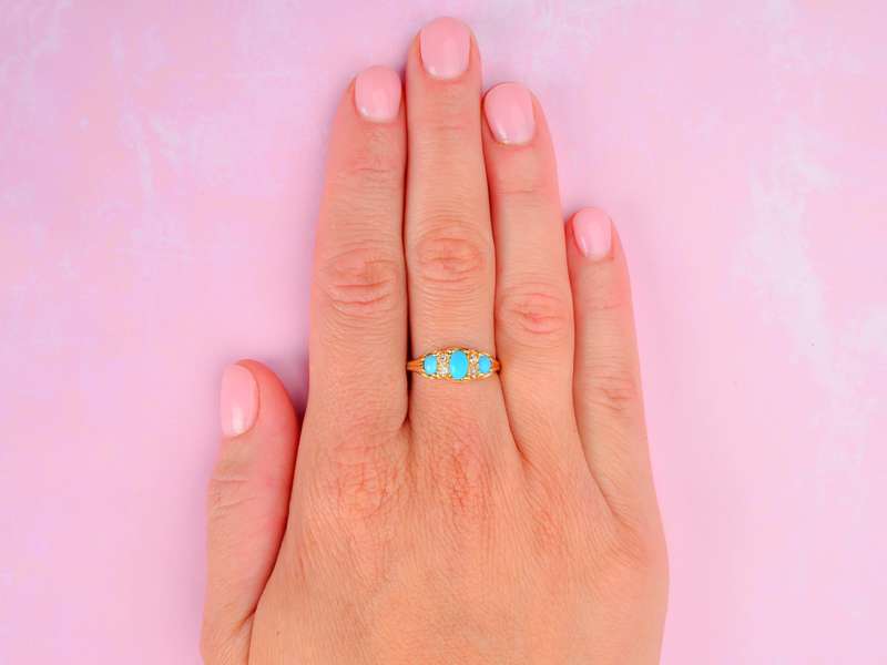 Victorian Turquoise Old Cushion Cut Diamond Ring