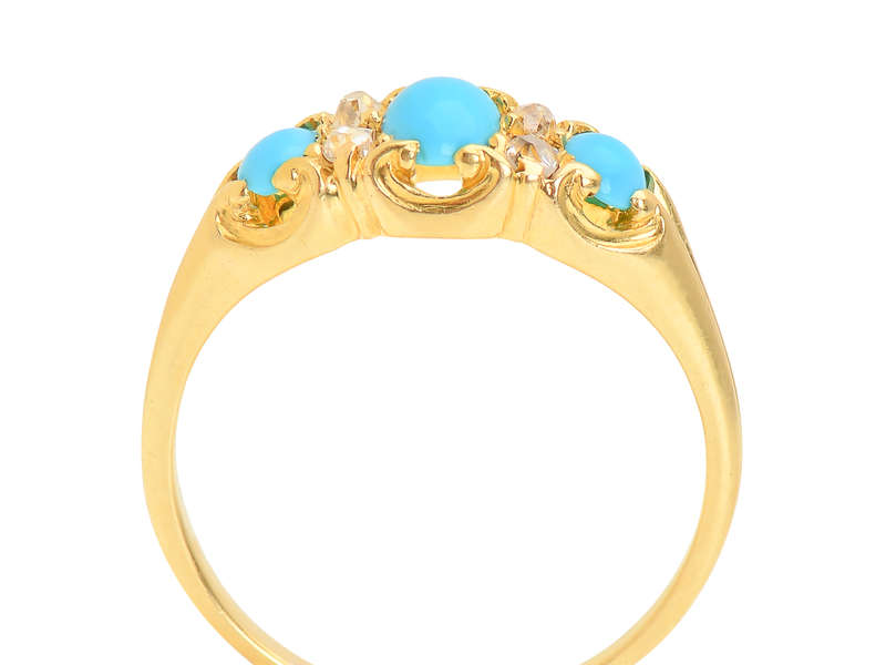 Victorian Turquoise Old Cushion Cut Diamond Ring