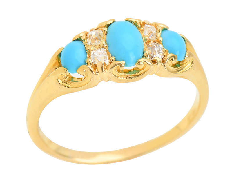 Victorian Turquoise Old Cushion Cut Diamond Ring