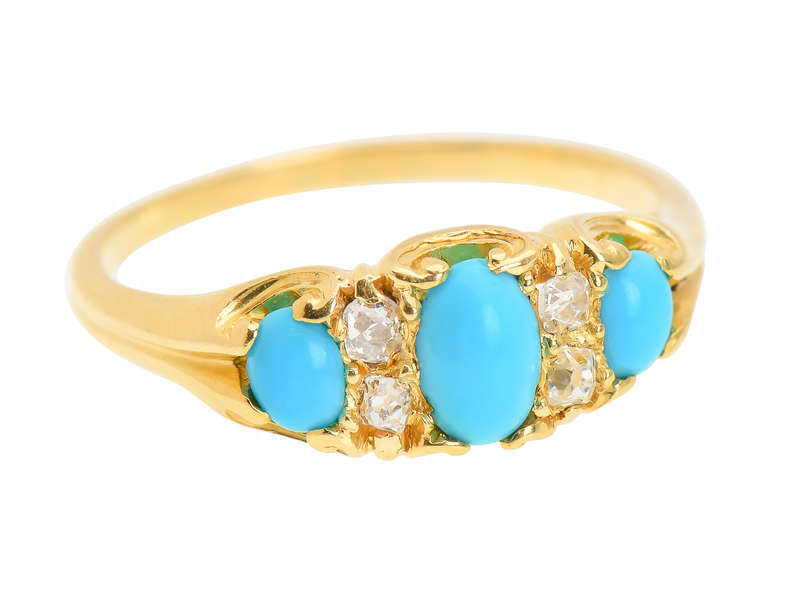 Victorian Turquoise Old Cushion Cut Diamond Ring