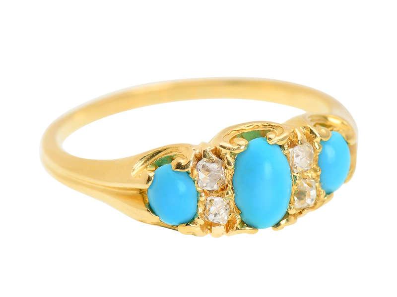 Victorian Turquoise Old Cushion Cut Diamond Ring