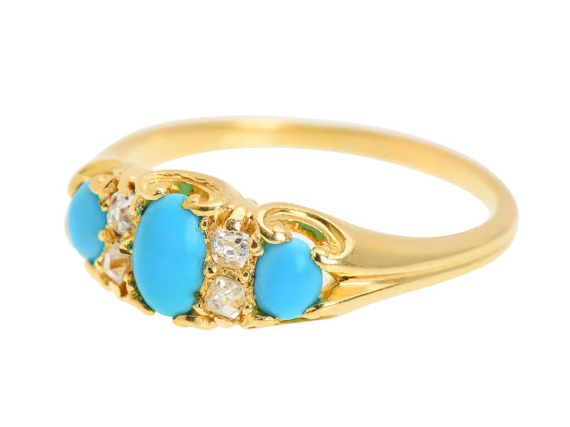 Victorian Turquoise Old Cushion Cut Diamond Ring