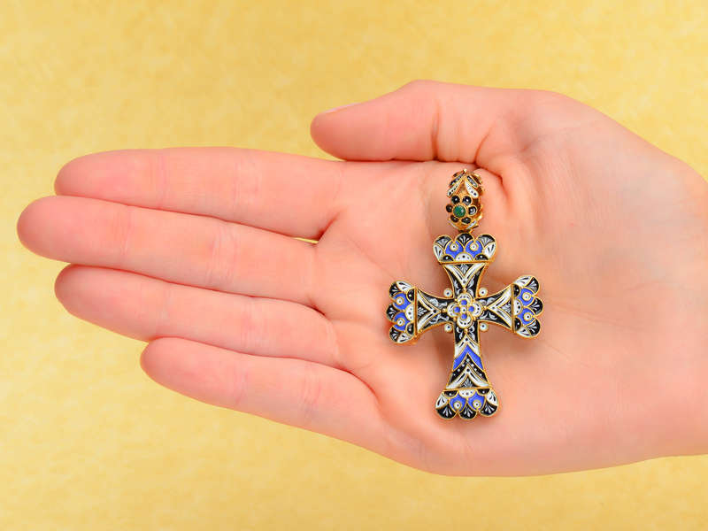 Victorian Renaissance Revival Turquoise Enamel Cross