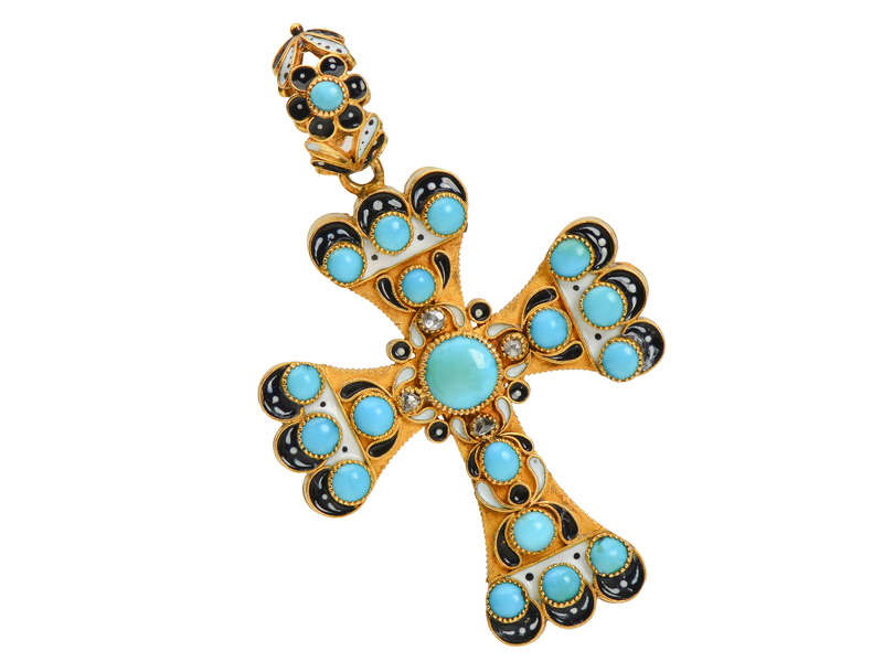 Victorian Renaissance Revival Turquoise Enamel Cross