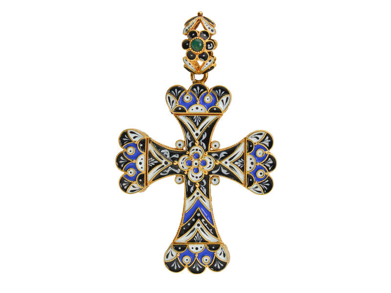 Victorian Renaissance Revival Turquoise Enamel Cross