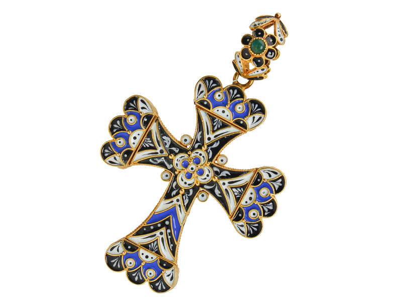 Victorian Renaissance Revival Turquoise Enamel Cross
