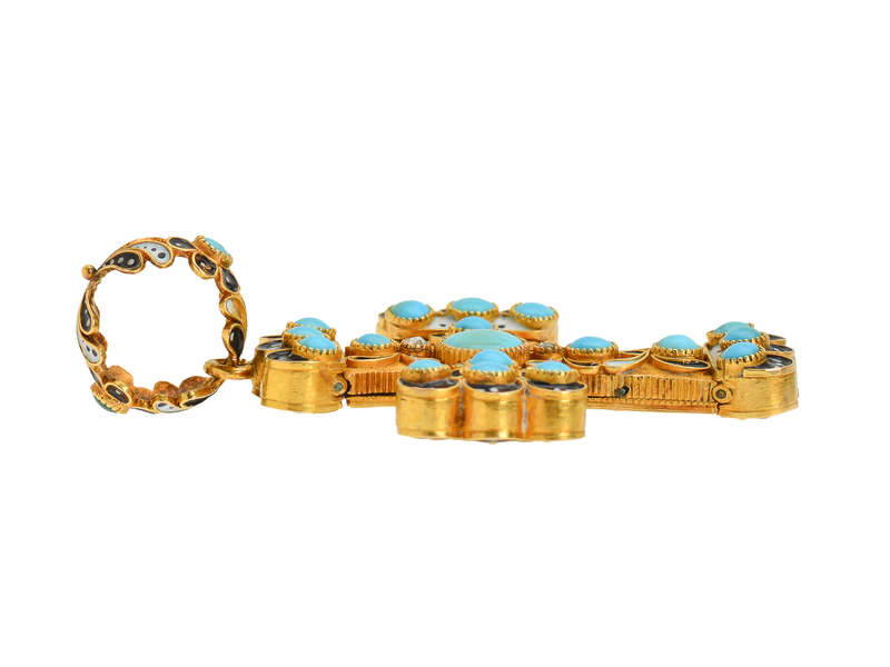 Victorian Renaissance Revival Turquoise Enamel Cross
