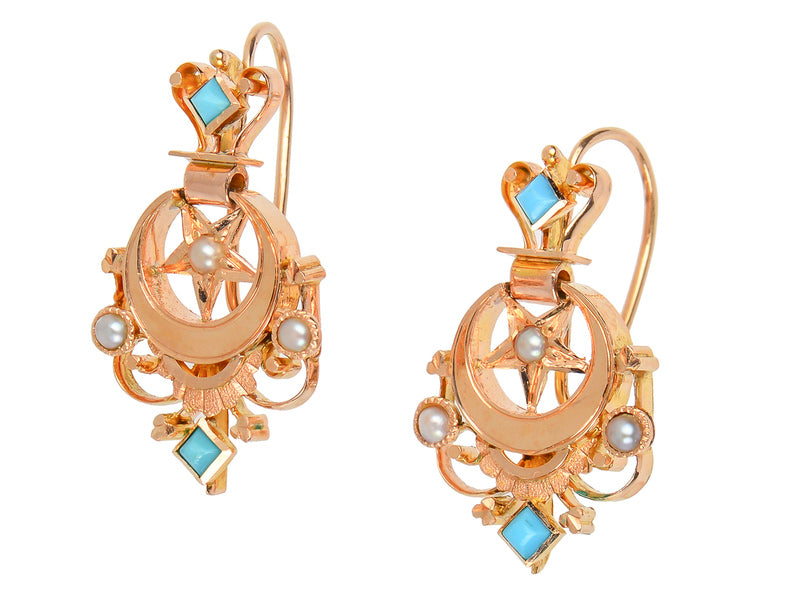 Crescent Moon Star Antique Earrings