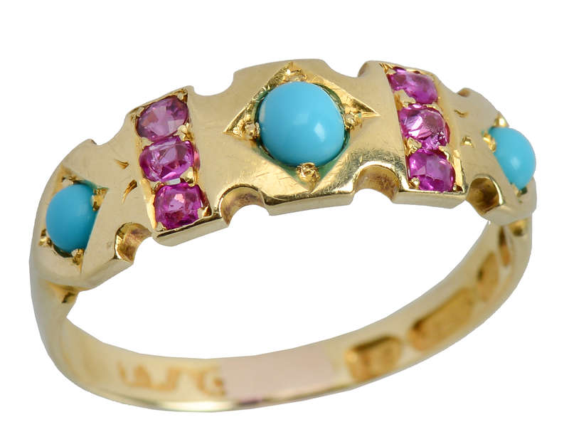 Victorian Turquoise Pink Sapphire Ring of 1879