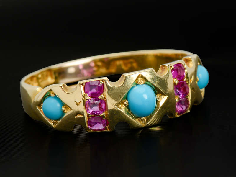Victorian Turquoise Pink Sapphire Ring of 1879