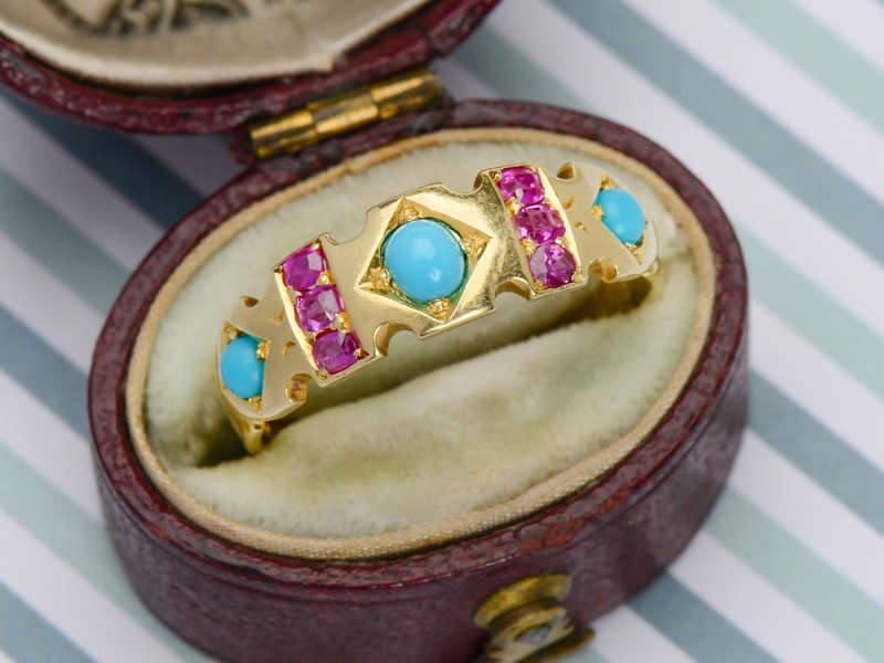 Victorian Turquoise Pink Sapphire Ring of 1879