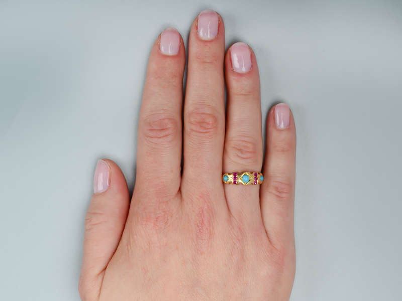 Victorian Turquoise Pink Sapphire Ring of 1879
