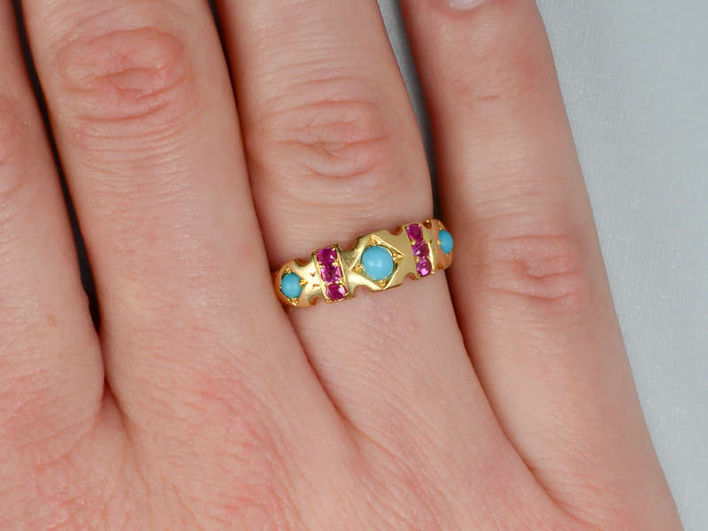 Victorian Turquoise Pink Sapphire Ring of 1879