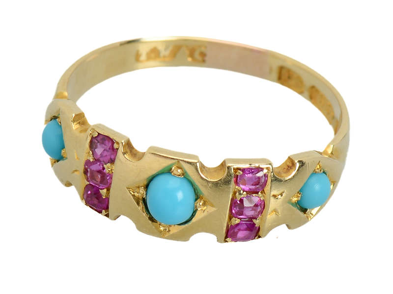 Victorian Turquoise Pink Sapphire Ring of 1879