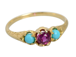 Spring Blush - Antique Turquoise Pink Sapphire Ring