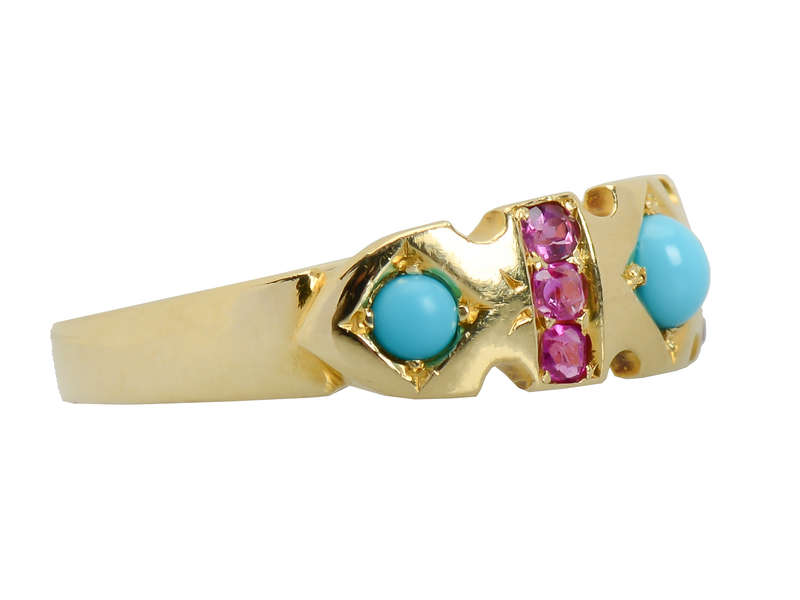 Victorian Turquoise Pink Sapphire Ring of 1879