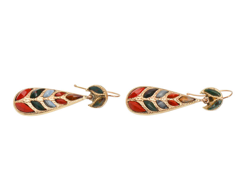 Victorian Scottish Agate Gold Earrings