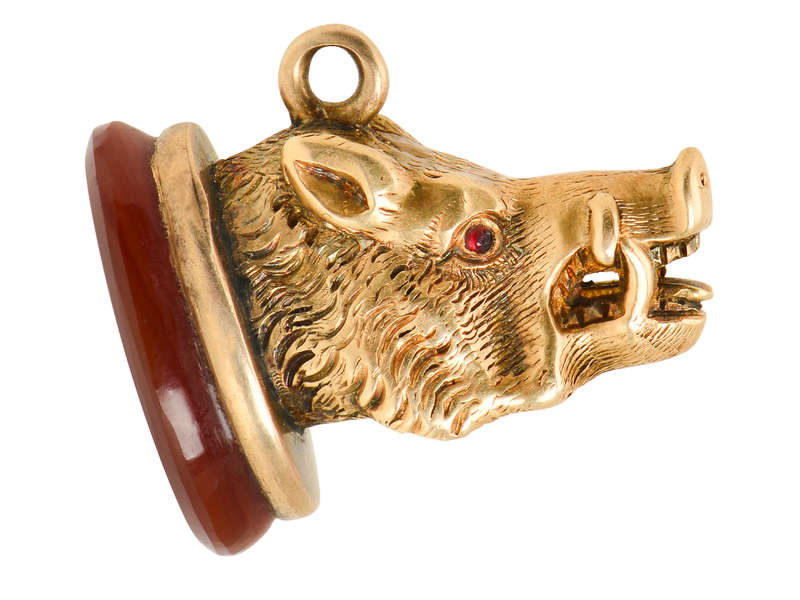 Victorian Boar's Head Fob Seal in Gold