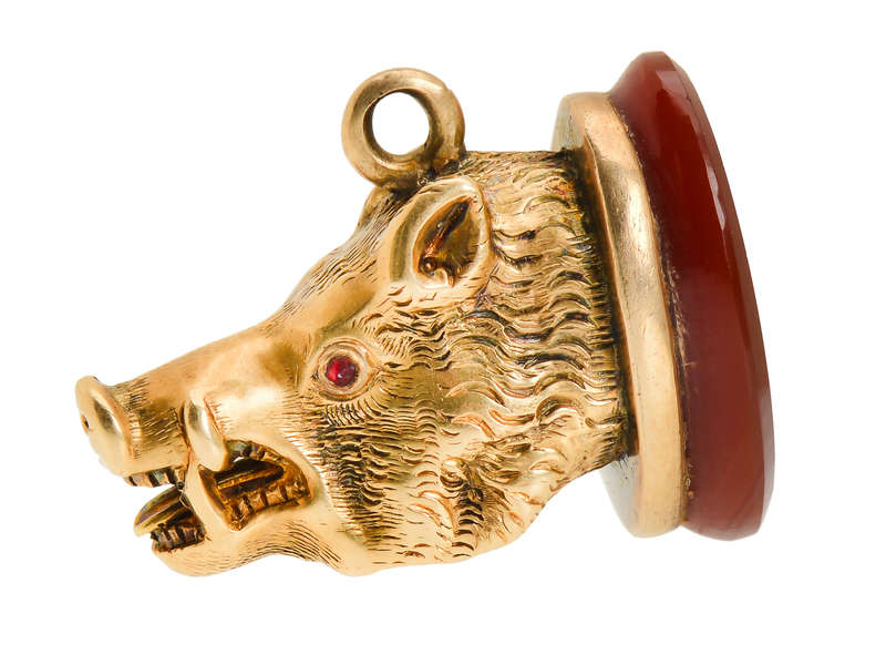 Victorian Boar's Head Fob Seal in Gold