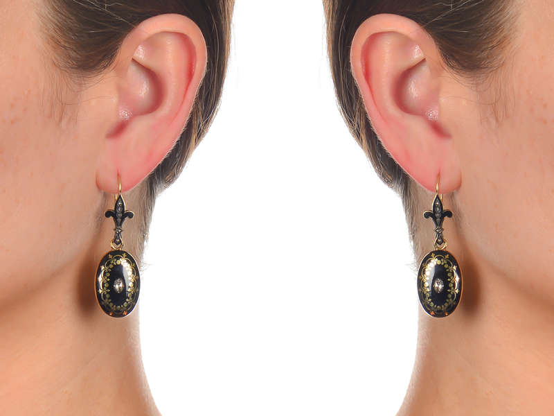 Victorian Enamel Diamond Gold Earrings
