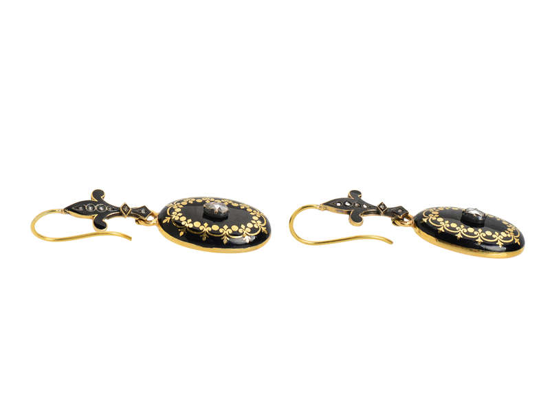 Victorian Enamel Diamond Gold Earrings