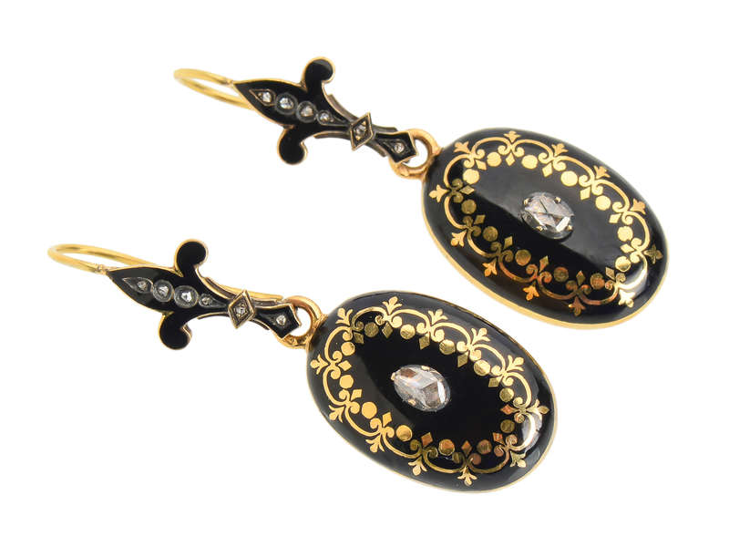 Victorian Enamel Diamond Gold Earrings