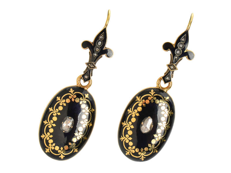 Victorian Enamel Diamond Gold Earrings