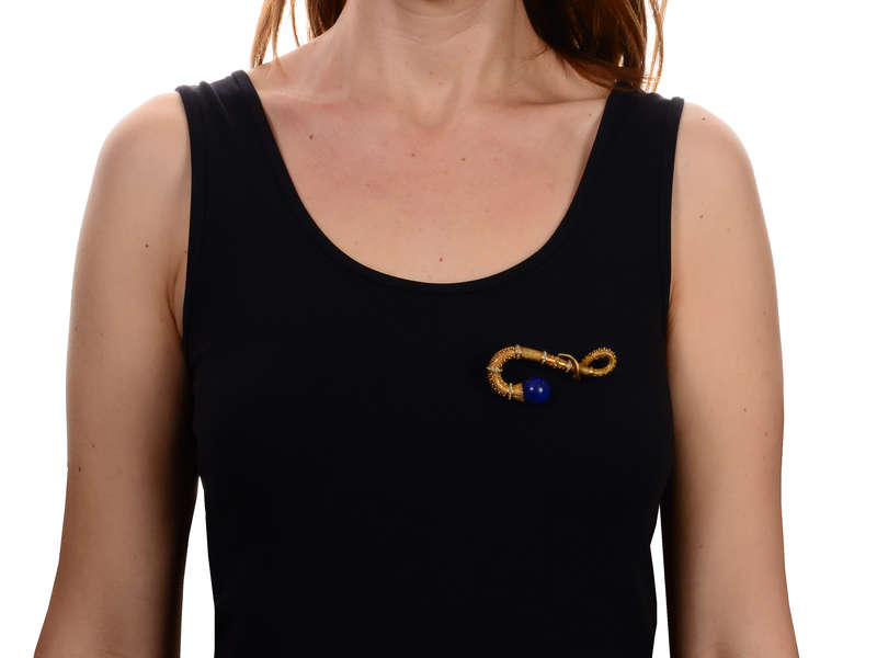 Victorian Etruscan Revival Lapis Lazuli Brooch