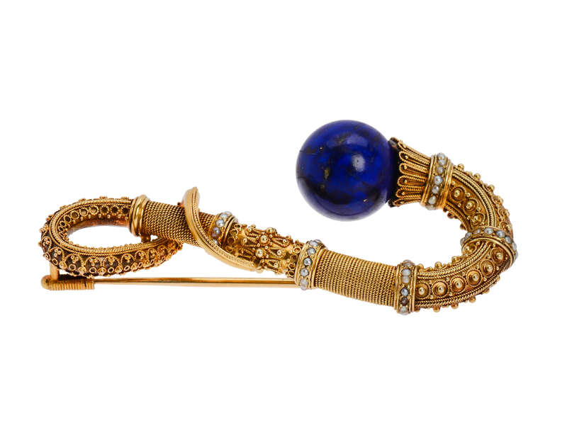 Victorian Etruscan Revival Lapis Lazuli Brooch