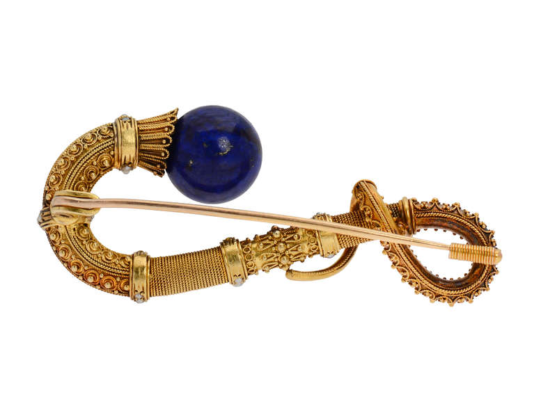 Victorian Etruscan Revival Lapis Lazuli Brooch