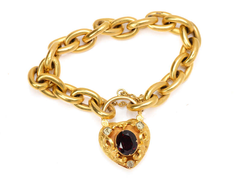 Victorian Garnet Chrysoberyl Padlock 18k Bracelet