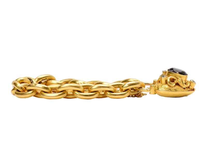 Victorian Garnet Chrysoberyl Padlock 18k Bracelet