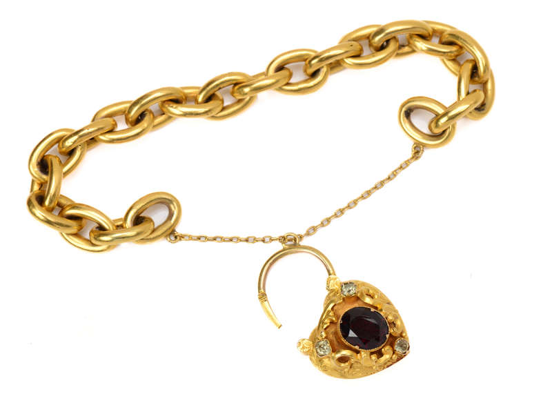 Victorian Garnet Chrysoberyl Padlock 18k Bracelet