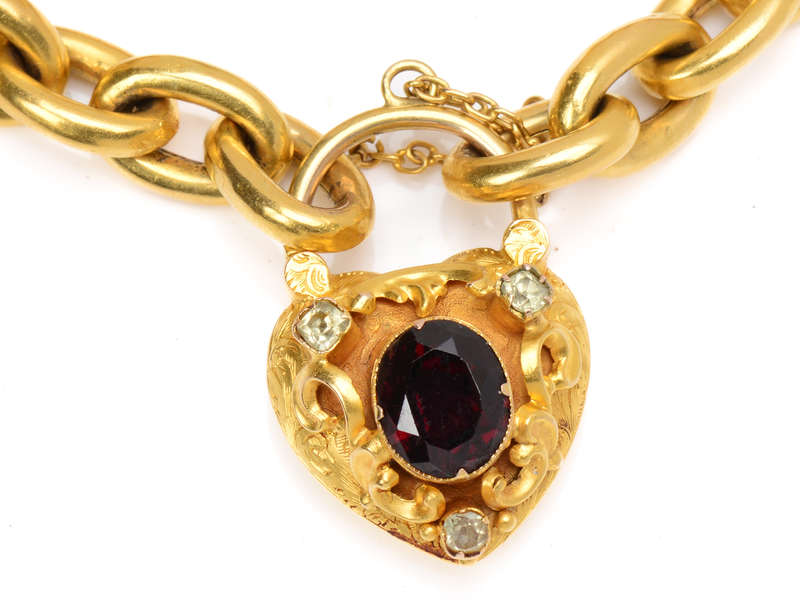 Victorian Garnet Chrysoberyl Padlock 18k Bracelet