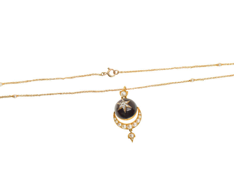 Victorian Garnet Moon & Star Pendant & Chain
