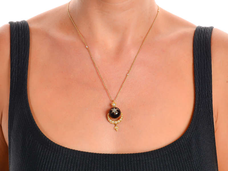 Victorian Garnet Moon & Star Pendant & Chain