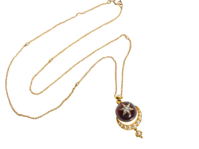 Victorian Garnet Moon & Star Pendant & Chain