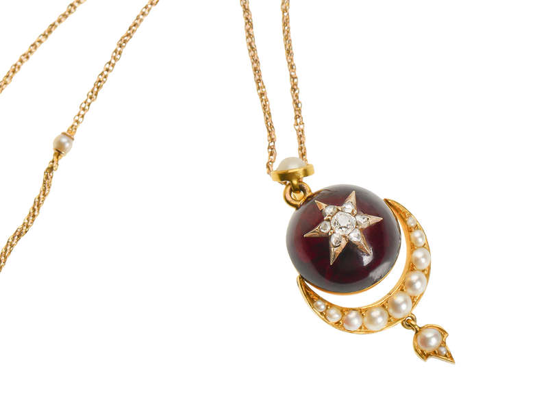 Victorian Garnet Moon & Star Pendant & Chain