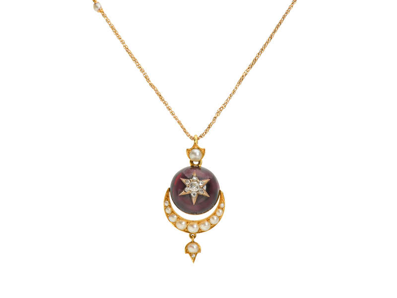 
                      
                        Victorian Garnet Moon & Star Pendant & Chain
                      
                    