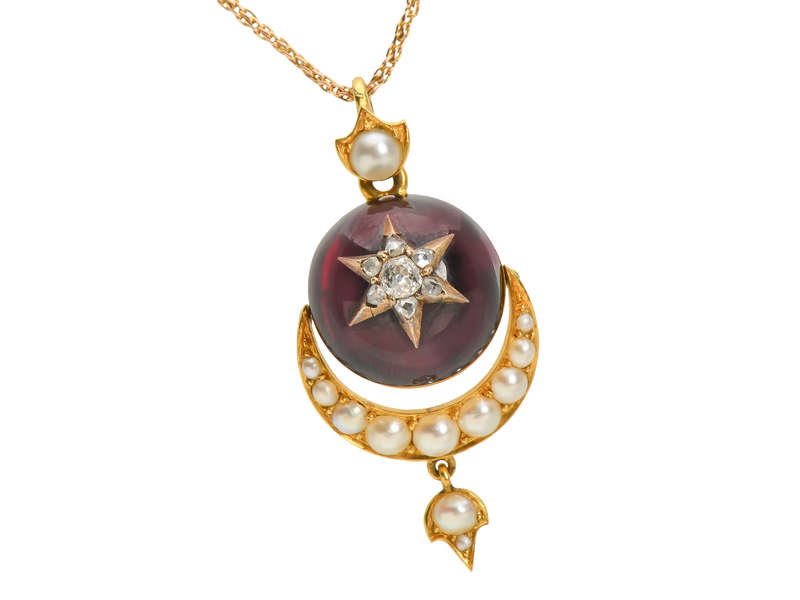 Victorian Garnet Moon & Star Pendant & Chain