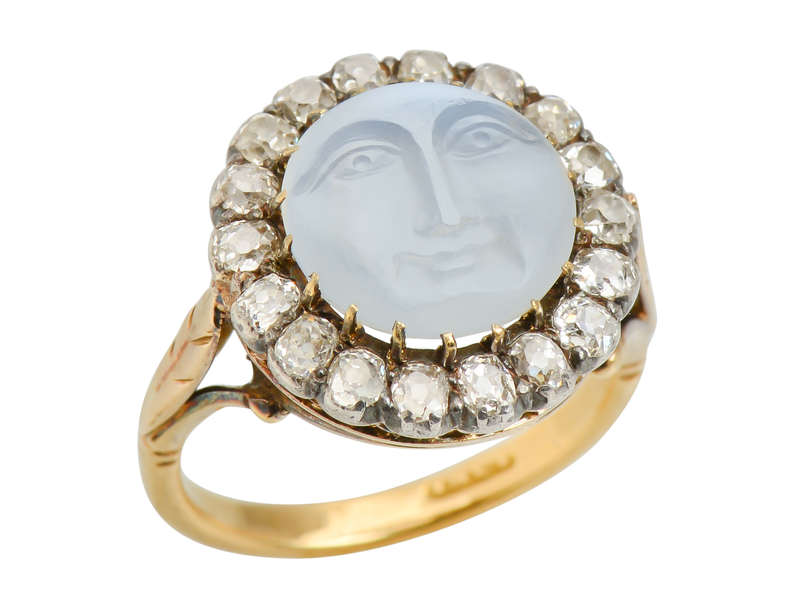 Victorian Man in the Moon Blue Moonstone Ring