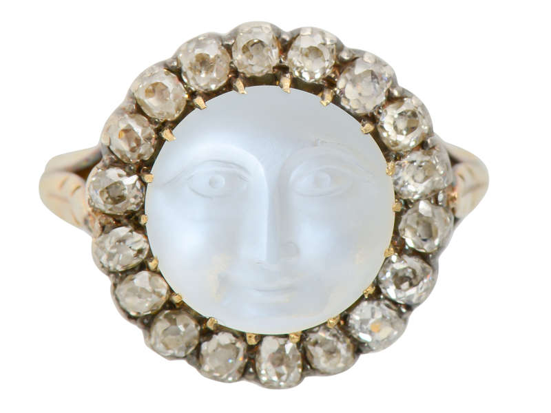 Victorian Man in the Moon Blue Moonstone Ring