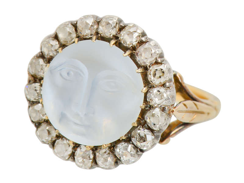 Victorian Man in the Moon Blue Moonstone Ring