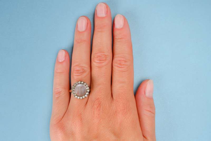 Victorian Man in the Moon Blue Moonstone Ring