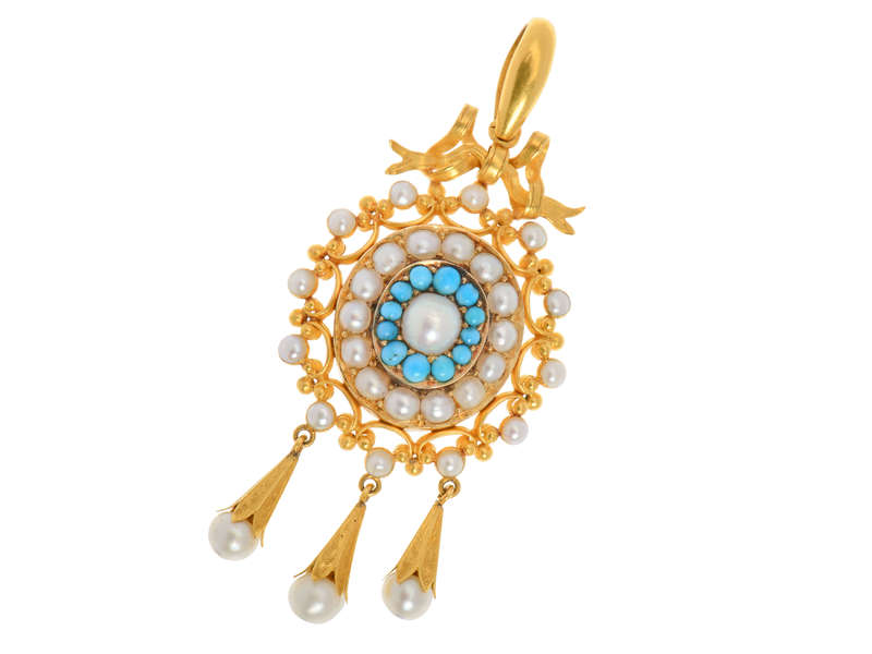 Victorian Pearl & Turquoise Demi Parure in Box