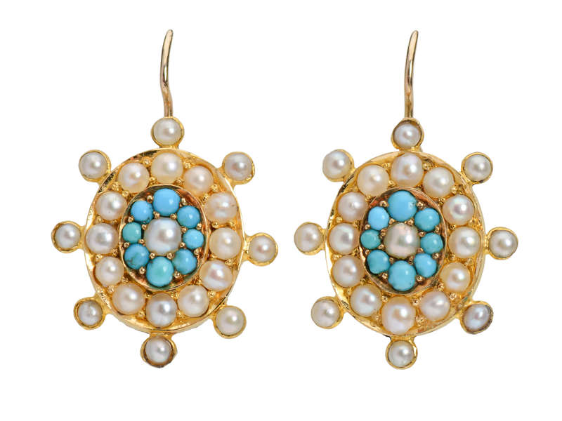 Victorian Pearl & Turquoise Demi Parure in Box