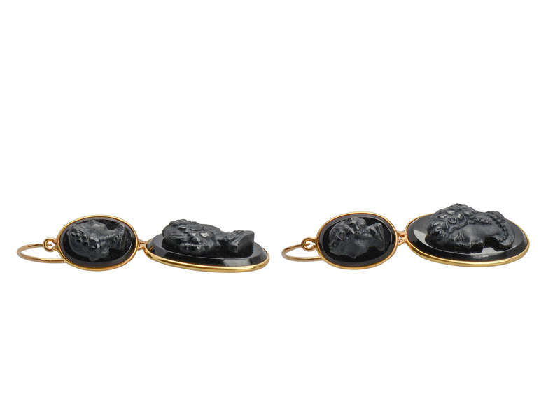 Day Night French 18k Gold Cameo Earrings
