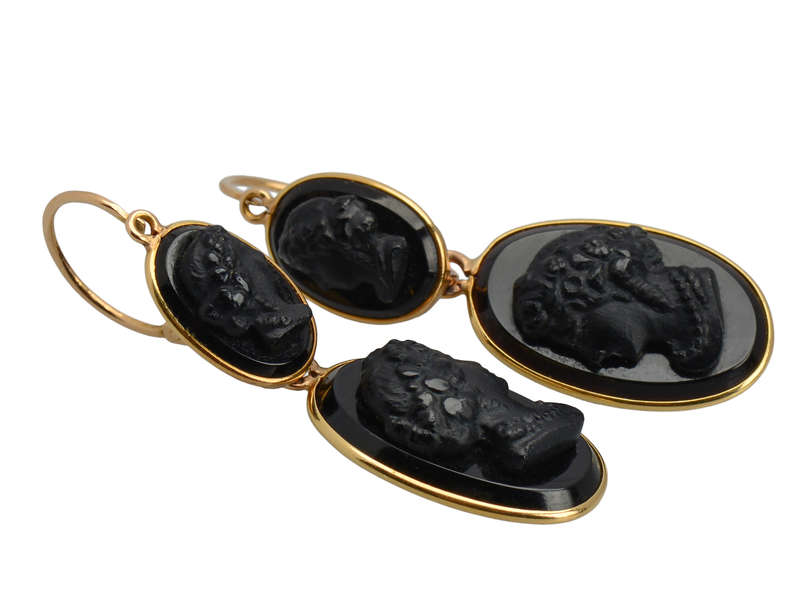 Day Night French 18k Gold Cameo Earrings